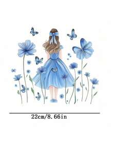 1pc/2pcs/3pcs Blue Girl Heat Transfer Patch, Ombre Blue-Purple Pattern, Applicable For T-Shirts, Jeans, Sweaters, Handbags, Pillows, Cushions - L - View 7