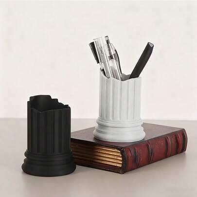 1 pieza Soporte para bolígrafos con forma de columna de mármol, material de plástico, organizador de escritorio para lápices, bolígrafos, pinceles, decoración del hogar y la oficina, suministros de oficina diarios
