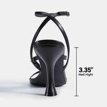 Women Kitten Heel Thong Heeled Sandals Fashion Open Toe Ankle Strap Summer Stiletto Heel Sandals Elegant Wedding Party Dress Shoes - 黑色 - 查看 5