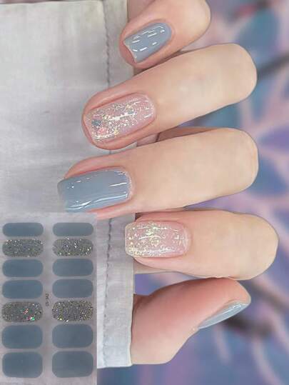 1 pieza Pegatina de uñas completa con brillo clásico, tiras autoadhesivas de decoración de arte de uñas DIY, decoración de uñas para fiestas