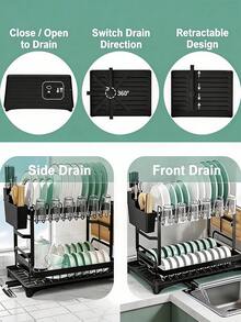 Escurridor de 2 niveles, estante de almacenamiento de acero al carbono para encimera de cocina con bandeja de goteo, negro - Multicolor - Ver 4