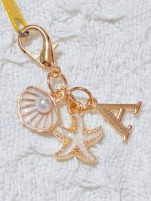 Bohemian Style Gold Letter Keychain With Shell And Starfish Decor, A-Z Letters Available, Beach And Holiday Themed Accessory, Ideal Gift For Friends, Students, Family, Beach Lovers, Vacation Essentials, Boho Fashion Accessory Suitable For Travel, Summer And Daily Use Personalized Keychain Gifts For Mother, Father, Graduation, And Teacher - Multicolor - View 15