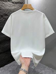 Camiseta de manga corta suelta con estampado NEGRO de moda para hombres GRDR | Diseño exquisito | Esencial de verano | Fácil de combinar, mostrando tu estilo - Blanco - Ver 4