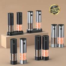 1/2 电动盐和胡椒研磨器套装 - 一键自动研磨，带透明视窗，3.21盎司大容量，LED灯和可调节研磨粗细，厨房工具，适合作为婚礼和圣诞节礼物 - 彩色 - 查看 9