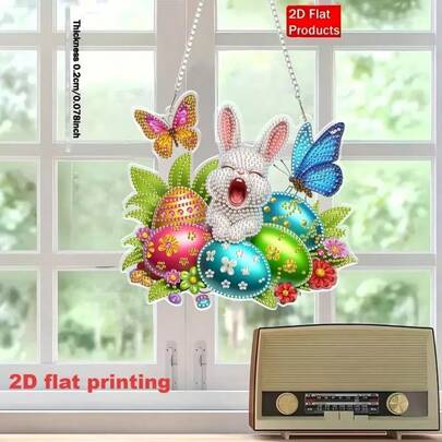 2D Flat Easter Bunny & Egg Theme Diamond Art Pendant Making Kit, Includes Adult-Use 5D Special Shape Design, Using Acrylic Diamonds, For Decorating Home And Garden Wall Scenery