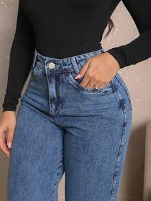 Women's Wide Leg Jeans, Marbled Pattern, High Waist, Thick Fabric, Premium Line, 100% Cotton, Butt-Lifting Effect - WIDE MARBLED - View 6