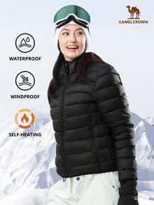 CAMEL CROWN Women's Packable Down Jacket, Ultra-Light Warm Waterproof Coat - Black - View 1