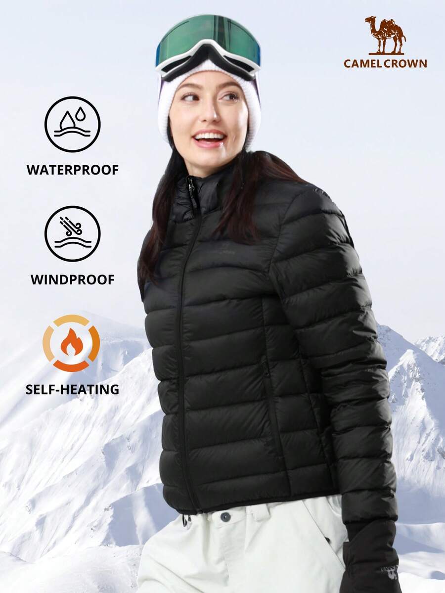 CAMEL CROWN Women's Packable Down Jacket, Ultra-Light Warm Waterproof Coat - Black - View 1