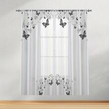 2pcs Black Tulle Curtains With Butterfly And Botanical Patterns, 2D Flat Print, Translucent Fabric, Suitable For Living Room, Bedroom, Dining Room, And Kitchen, With A Rod Bag Design And A Modern Minimalist Style. - Multicolor - View 9