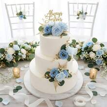 3Pcs Pre-Made Cake Toppers Flowers Cake Decorations Wedding Cake Decorating Flowers Decor Christening Birthday Baptism Baby Shower Party Cake Topper Flower Arrangements - 藍色 - 查看 6