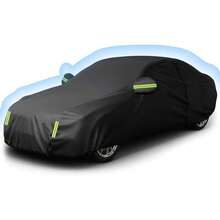 TAIMEI Funda de Coche Impermeable Cubierta para Auto Exterior, 490x180x150CM Cubierta de Coche Lona para Auto con Cremaller, Cubre Coche Anti-Coberturas Completas con Tira Reflectante (Negro) - A - Ver 1