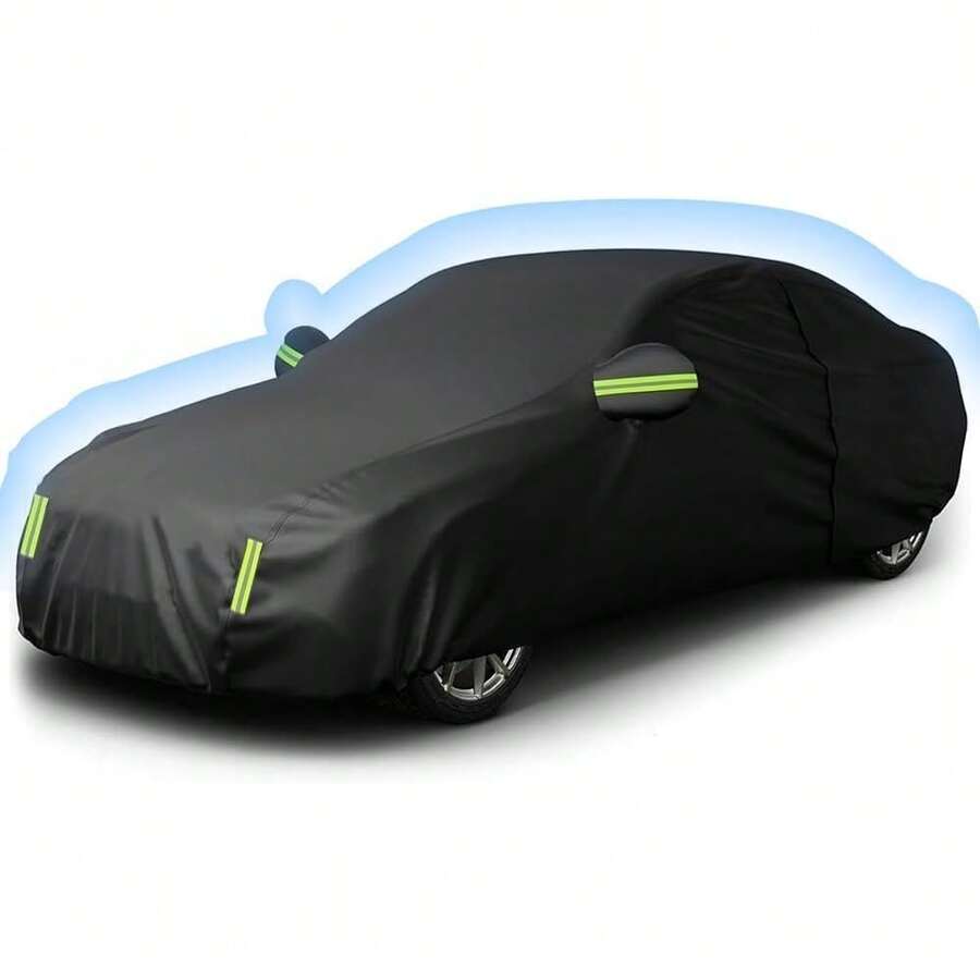 TAIMEI Funda de Coche Impermeable Cubierta para Auto Exterior, 490x180x150CM Cubierta de Coche Lona para Auto con Cremaller, Cubre Coche Anti-Coberturas Completas con Tira Reflectante (Negro) - A - Ver 1