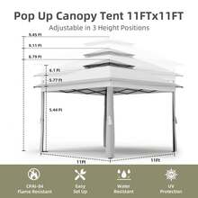 Cenador para Exteriores de 11 x 11 pies, cenador Resistente con Marco de Metal Resistente y techos Dobles, Refugio de Patio con mosquitero, Ideal para Patio Trasero, jardín, césped, Cubierta - Gris - Ver 2