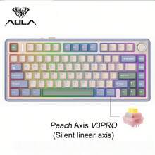 AULA F75 3-Mode Customized Peach Pink Mechanical Gaming Keyboard, Hot-Swappable PBT Keycaps, 75% Compact Layout, Gasket Structure, RGB Backlit, Bluetooth/2.4G Wireless/Wired, Suitable For Office, Gaming, ESports, PC And Laptop - 查看 14