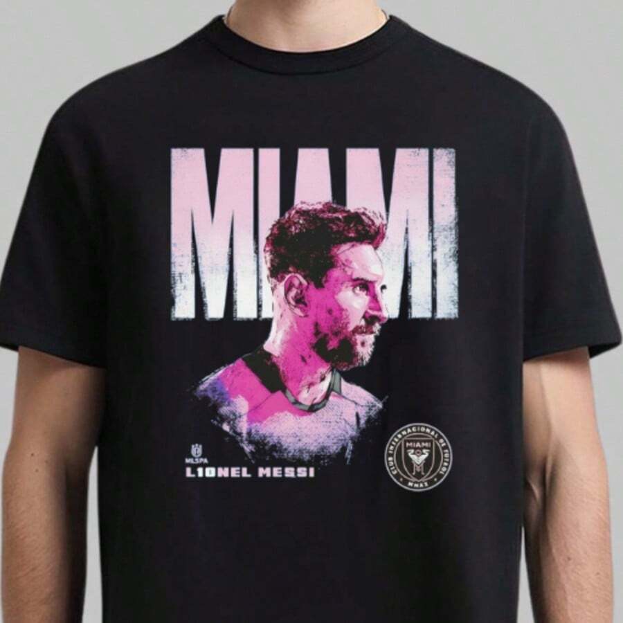 Lionels Messis Number 10 Inters Miamis FC MLS TShirt - Multicolors, Full Size. - 黑色 - 查看 1
