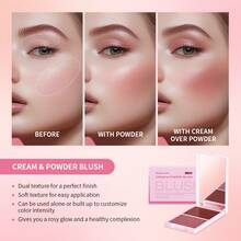 2IN1 Pink Blush Matte Dewy Rosy Blush With Brush Makeup Pan Long Wearing High Pigment Orange Red Cream & Powder Blush Palette - 彩色 - 查看 6