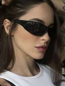 1pc Women's Millennium Futuristic Large Frame Fashion Glasses, Suitable For Daily Wear - Black - View 2