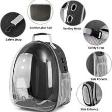Sac à dos transparent moderne pour animaux de compagnie avec fermeture éclair - Structure robuste, doublure ventilée et rembourrée - Transporteur de voyage portable convenant aux chats, petits chiens, avions, trains - Multicolore - Voir 5