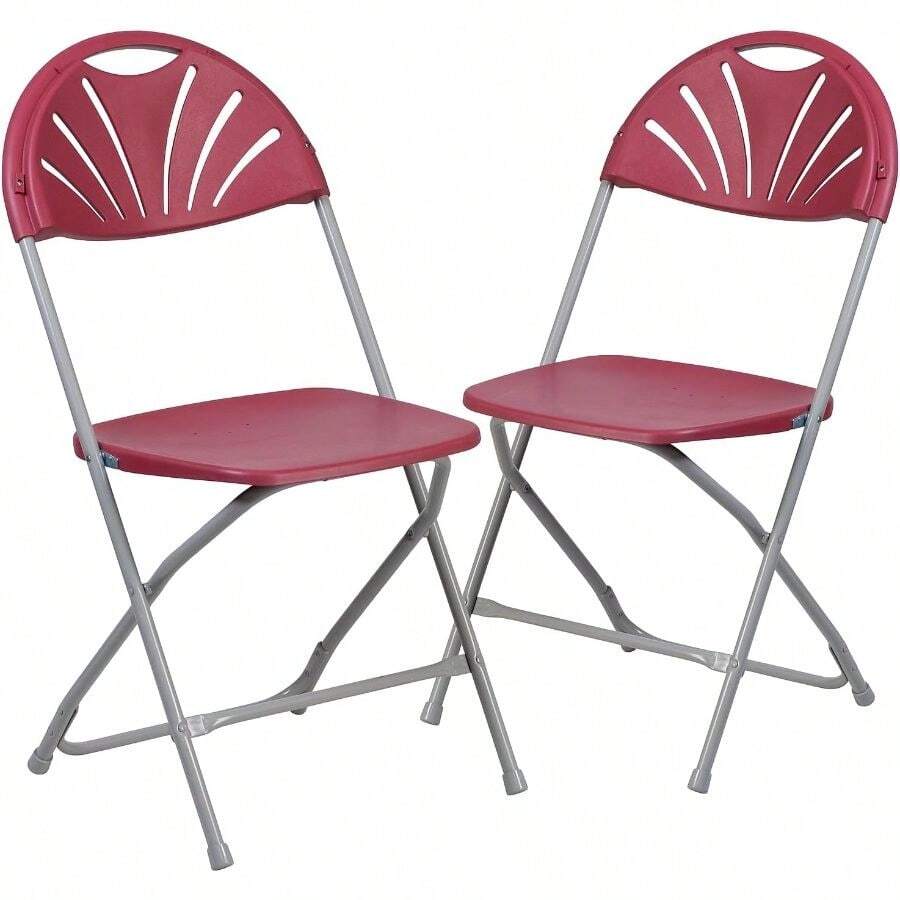 2 Pack HERCULES Series 650 Lb Capacity Burgundy Plastic Fan Back Folding Chairs – Heavy Duty, Portable Seating For Events, Parties, And Outdoor Use - Burgundy + Set Of 2 - View 1