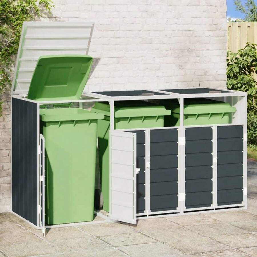 Bin Storage Unit For 3 Bins, Dark Grey, 216x81x115 Cm, Steel, Home & Garden, Household Supplies, Waste Bin Accessories, Waste Bin Covers - 深灰色 - 查看 1