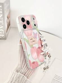 花朵图案 1 件装 透明郁金香彩绘加厚防摔保护手机壳，带串珠手链配件，兼容 16/11/16pro/16plus/16promax/16e/15Promax/13/14/12/XS/XR/7G/8P、Galaxy S25/S25PLUS/S25 Ultra/A16/A36/A26/A56/A50/A12/A32/A52/A72/A51/A21S/A13/A14/S24/S24PLUS/S24Ultra、S22/A52/A53/A54/A55S23、11/12Pro/12/12X/13Pro/14Pro/15Pro、10/9/Note9/12c/Note11pro/Note8Pro。国际版，不是国内版 - 彩色 - 查看 4