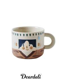 1个300毫升可叠放陶瓷马克杯，可爱治愈系红发条纹卡通人物图案，直筒杯型，水滴装饰，情侣/家庭套装，适合情人节礼物，家居休闲，四季皆宜。 - 彩色 - 查看 10