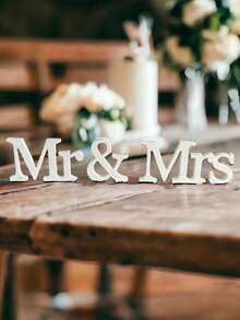 3件套白色木质“先生和夫人”婚礼装饰套装，婚礼桌卡装饰，婚礼仪式桌装饰，婚宴桌装饰，婚礼背景装饰，订婚派对装饰，适用于婚礼、派对、新娘送礼会、单身派对、求婚等场合。 - 彩色 - 查看 3