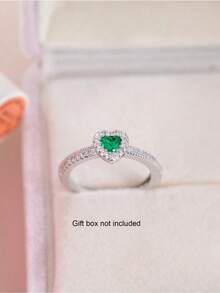 CVNANA 1pc Sweet Heart Cubic Zirconia Silver Ring Jewelry Gift For Women No Box - 深綠色 - 查看 3