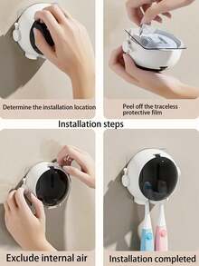 1个牙刷架，创意可爱宇航员造型防水浴室壁挂式牙刷收纳架，精美浴室收纳架，圣诞/新年礼物，学习用品 - 彩色 - 查看 6