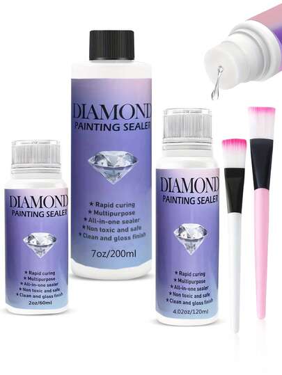 Set de 3 piezas de 60ml/120ml/200ml Cinta selladora para pintura de diamantes, Pegamento para arte de pintura de diamantes 5D, Sellador de efecto brillante y fijación duradera, Rompecabezas de pintura de diamantes