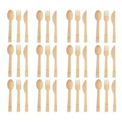 50/25/10pcs Set Natural Bamboo Cutlery, Pure Natural Healthy Cake, Salad, Western, Pasta, Coffee Stirrer Utensil Set, Reusable And Washable Tableware Suitable For Party, Outdoor, Family Gathering, Wedding, Birthday, Festival, Kitchen, Gifts. Easy To Clean And Reuse! Sturdy Cutlery - Perfect Party Supplies
