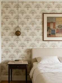 1PC Green Fan Pattern Wallpaper, A Bohemian-Style Removable PVC Wallpaper With A Modern Minimalist Self-Adhesive Design. - Multicolor - View 2