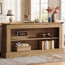 LITTLE TREE 63-Inch Long Console Table For Entryway, Narrow Long Entry Table With Shelves For Living Room, Farmhouse Sofa Console Behind Couch, For Foyer, Hallway, Brown - 棕色 - 查看 12