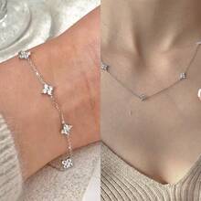 1pc New Fashion Silver Zirconia Floral Chain Necklace Jewelry - Silver - View 4