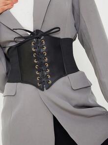 1pc Women's Black Adjustable Elastic Waist Cincher, Versatile For Daily Wear, Dining, Street Style, And Dates - Black - View 5