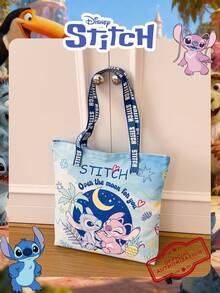 Disney 1 Pc  Officially Licensed Stitch Pattern Canvas Tote Bag, Women's Large-Capacity Shoulder Bag, Lightweight Reusable Shopping Bag – Ideal For Girls, Teens, Cartoon Fans, Perfect For Daily Commutes, Grocery Shopping, School Runs, Beach Trips, Holiday Gatherings,Back To School - DHF52266-sT - View 7