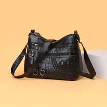 Women's PU Rivet Iron Ring Small Accessory Retro Gift Bag, Portable Versatile Large Capacity Crossbody Bag - Black - View 9