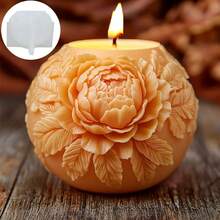 Peony Flower Relief Ball DIY Candle Silicone Mold - White - View 3
