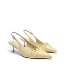 Women's Slingback Kitten Heel Pumps, Pointed Toe With Bow, 2.17" Low Heel – Comfortable Dress Shoes For All-Day Wear - 黃色 - 查看 7