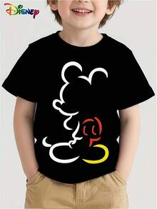 Disney Mickey Mouse Playful Line Art Boys Cute T-Shirt Lightweight Comfortable Playtime & Casual Outings - 黑色 - 查看 1