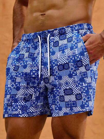 Pantalones cortos con estampado floral y cordón en la cintura para hombres, pantalones cortos casuales con estampado colorido y cordón en la cintura para playa para hombres, pantalones cortos con estampado colorido y cordón en la cintura para correr para hombres, adecuados como regalo para esposo/novio, Hawái, vacaciones, playa