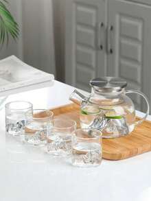 1件套2025新款耐热玻璃茶具，家用观山茶具套装（含1个茶壶和4个茶杯），家用及办公用茶壶 - 無色 - 查看 2