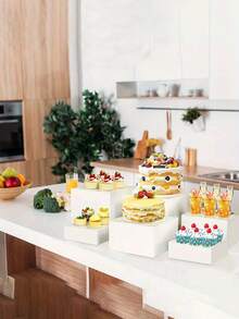 1/3/6/8 Pcs Acrylic Self-Service Buffet Display Stand, Food Display Rack, Suitable For Buffet Table, Hollow Bottom Dessert Cube Box, Can Be Horizontally Stored, Suitable For Holiday Living Room, Also Suitable For Party, Wedding And Other Holiday Dessert And Cake Display Stand - White - View 2