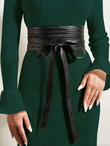 1 Stück Damen Lässig einfarbiger PU geknoteter Taillengürtel, Palast-Stil schwarzer Taillenschal, bohemian eleganter breiter Taillengürtel, geeignet für Kleider, Partys, Musikfestivals - Schwarz - Übersicht 5