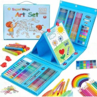 208 piezas Juego de herramientas de pintura para estudiantes, que incluye pinceles, bolígrafos de acuarela y otros suministros de pintura lavables (patrón y color aleatorios, no limitados a las muestras de la imagen), adecuado para principiantes, regalo de Navidad, regalo de regreso a la escuela, regalo de graduación, suministros de campus, pequeño regalo para reuniones familiares