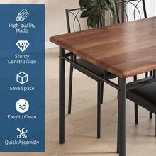Juego de Mesa de Comedor para 4, pequeña Mesa de Cocina con sillas tapizadas, sillas de Comedor de Madera de Granja para Sala de Cocina, Espacios pequeños, Departamento - Nuez - Ver 5