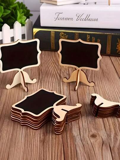 10pcs Small Rectangular Chalkboard Signs, Mini Chalkboard Placards With Wooden Stands, Suitable For Wedding, Birthday Party, Table Numbers, Food Labels, Special Event Decor And Signage, Message Boards, Wedding Props, Christmas, Thanksgiving, Halloween, Harvest Festival, Small Chalkboard Food Labels, Table Number Message Boards, Place Cards And Event Decorations