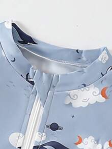 Baby BoyOne-Piece Swimsuit, Quick-Dry Cartoon Animal Print Swimwear, Cute Infant Beachwear - Dusty Blue - View 6