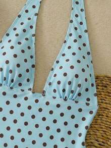 Bộ đồ bơi hai mảnh bằng chiffon họa tiết chấm bi xoắn bất đối xứng gợi cảm dành cho nữ, thích hợp cho kỳ nghỉ biển mùa hè. - Xanh da trời - Xem 6