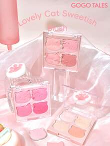 GOGO TALES 4-Color Cute Cat Blush Palette, Matte Natural Purple Blush, Low Saturation, Highlighting And Contouring Shades, Sculpt Facial Features, Suitable For Beginners, GOGOTALES - #01 Little Rascal - View 8